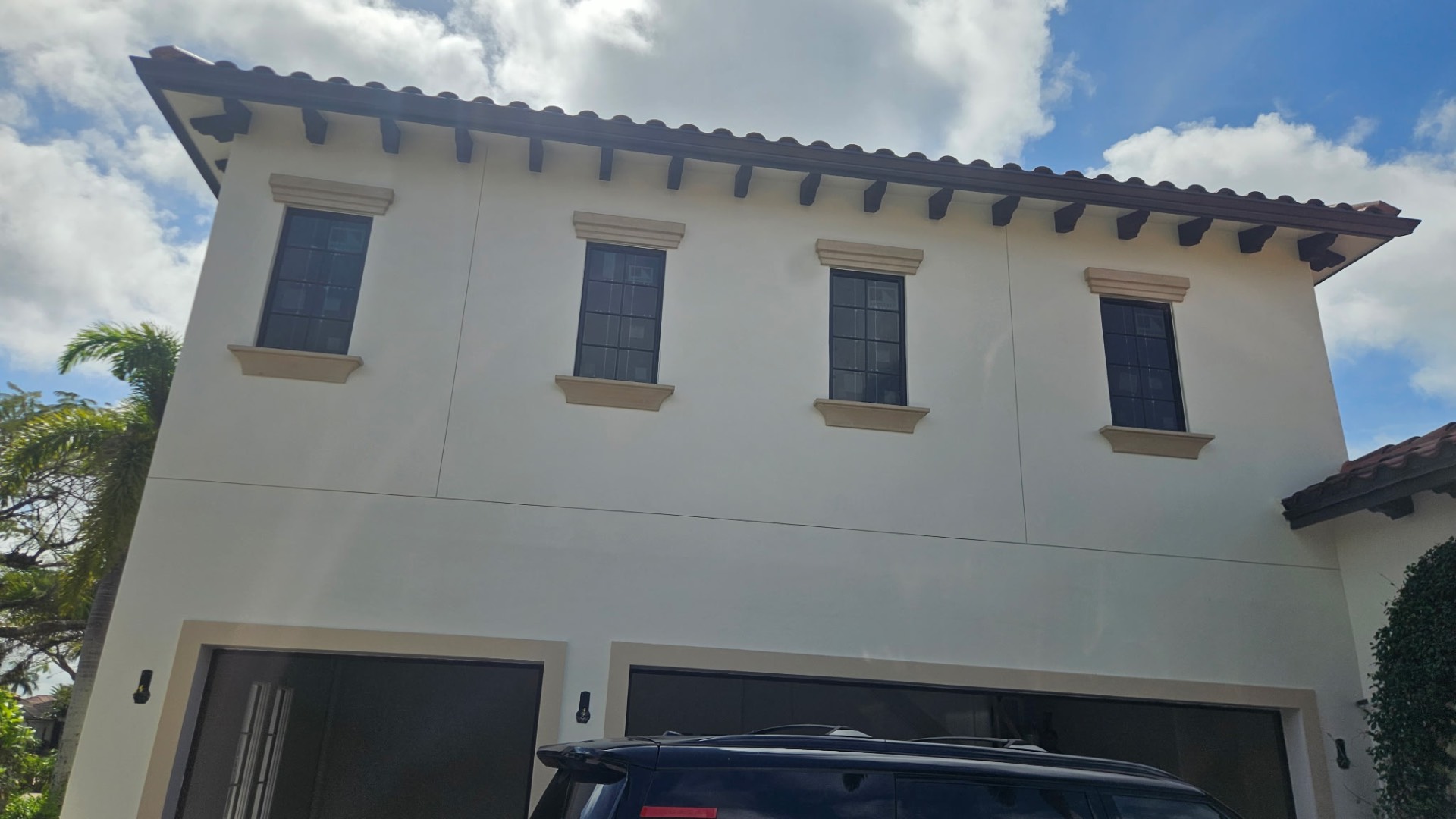 Foam accent trim around windows on white stucco